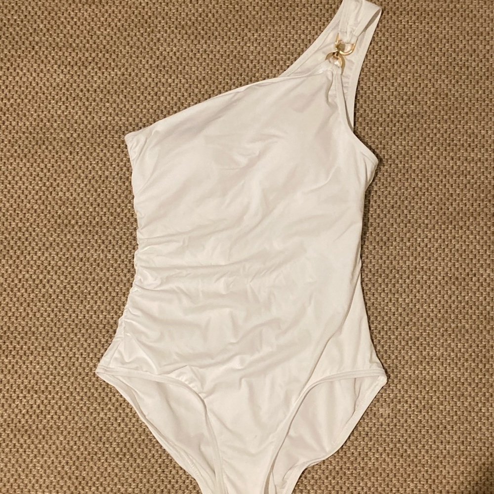 White Michael Kors one piece with gold chain